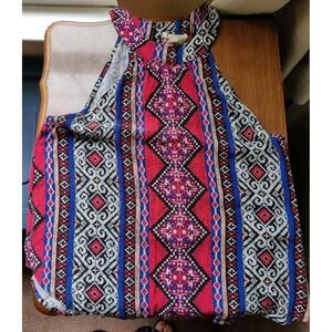 Sweet Wanderer Women's Tribal Sleeveless Halter Top Boho Red/Blue Size Large